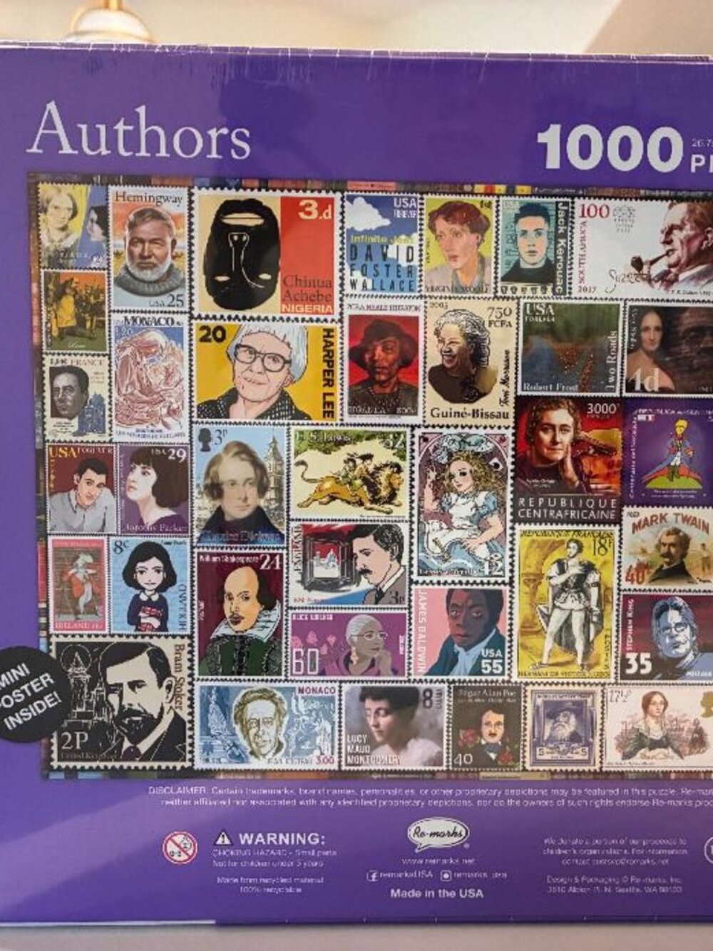*New* BOX SEALED 1000 pc "Authors" Re-Marks Postage-Stamp Collage Jigsaw Puzzle